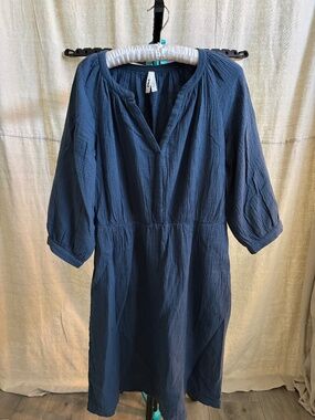 Pact Coastal Organic Double Gauze Cotton Dress- French Blue
